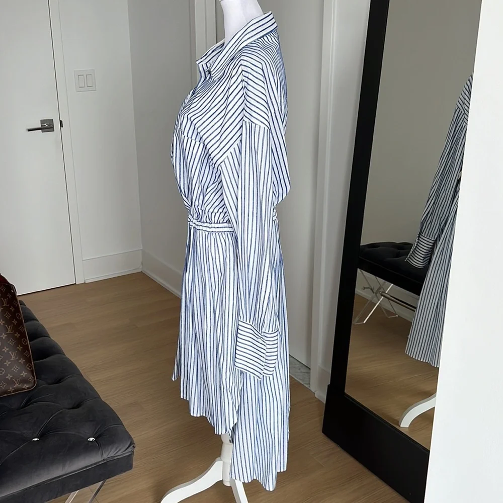 By Any Other Name Long Sleeve Blue & White Striped Midi Shirt Dress Size XL - Picture 6 of 15